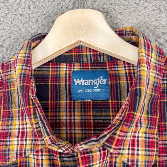 Wrangler Western Shirt Mens XXL Red Black‎ Plaid Cowboy Pearl Snap Farm Ranch - Picture 3 of 13